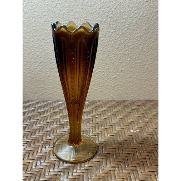 Vintage Indiana Tiara Brown Glass Goblet Vase Scalloped Edge - Picture 1 of 6